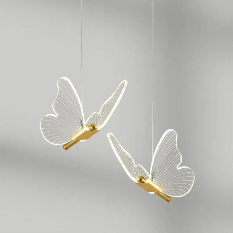 Modern gold and white acrylic butterfly led pendant light bedroom