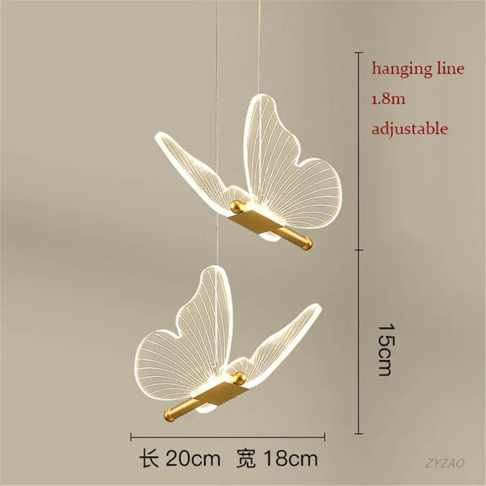 Modern gold and white acrylic butterfly led pendant light bedroom