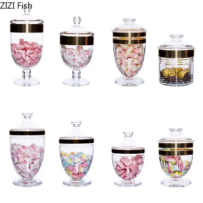 Modern gold rim acrylic candy jar set kitchen food storage
