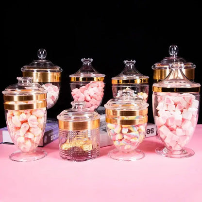 Modern gold rim acrylic candy jar set kitchen food storage
