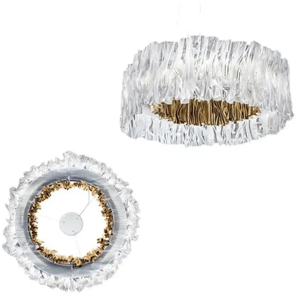 Modern ribbed acrylic ceiling chandelier gold ring dining room light