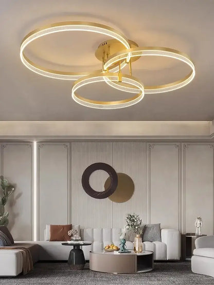 Modern gold circular led acrylic ceiling chandelier for living room