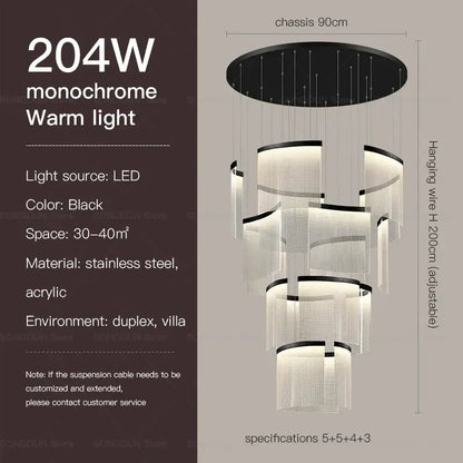 Modern nordic gold acrylic chandelier for living room and staircase