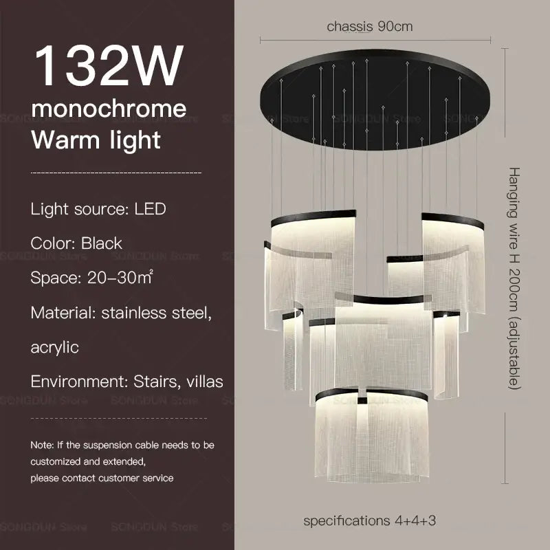 Modern nordic gold acrylic chandelier for living room and staircase