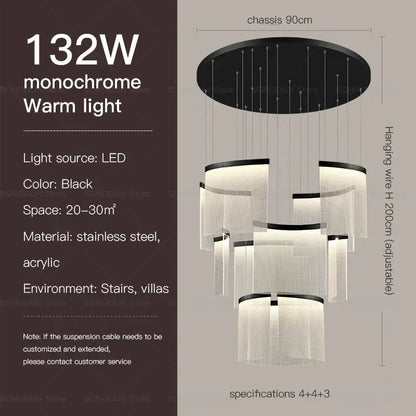 Modern nordic gold acrylic chandelier for living room and staircase