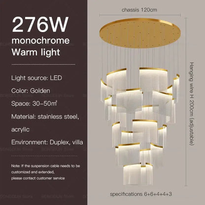 Modern nordic gold acrylic chandelier for living room and staircase