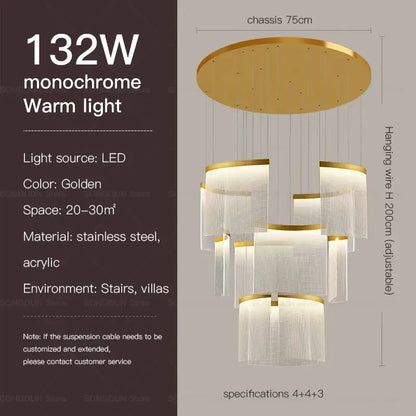 Modern nordic gold acrylic chandelier for living room and staircase