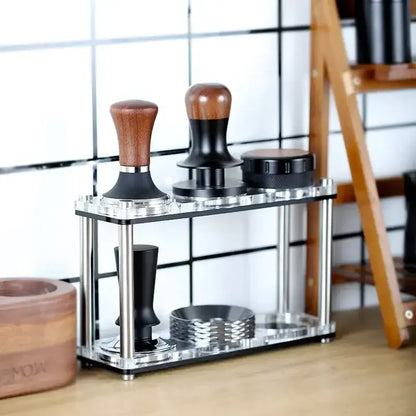 Clear acrylic coffee bar powder press rack kitchen utensil stand