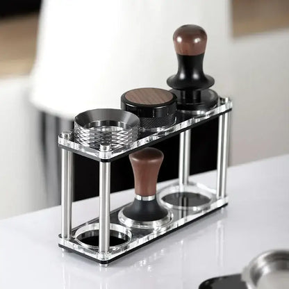 Clear acrylic coffee bar powder press rack kitchen utensil stand