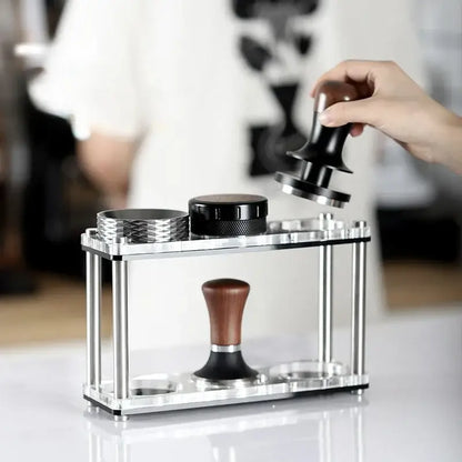 Clear acrylic coffee bar powder press rack kitchen utensil stand