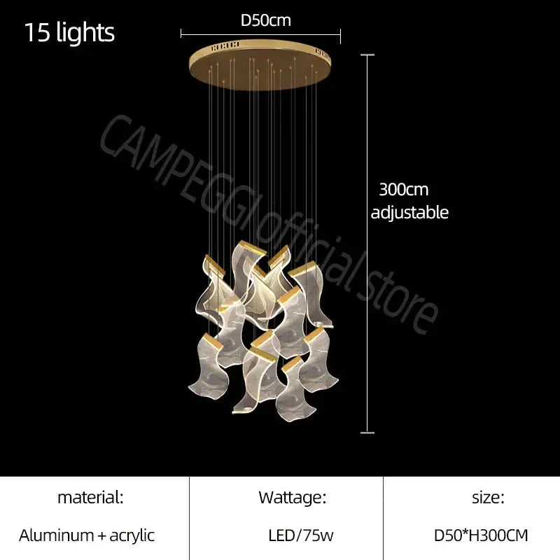 Modern white sculptural acrylic deluxe staircase chandelier living room