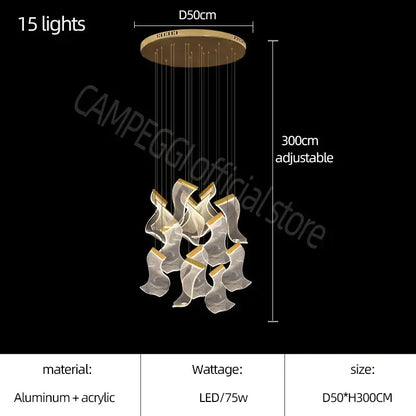 Modern white sculptural acrylic deluxe staircase chandelier living room