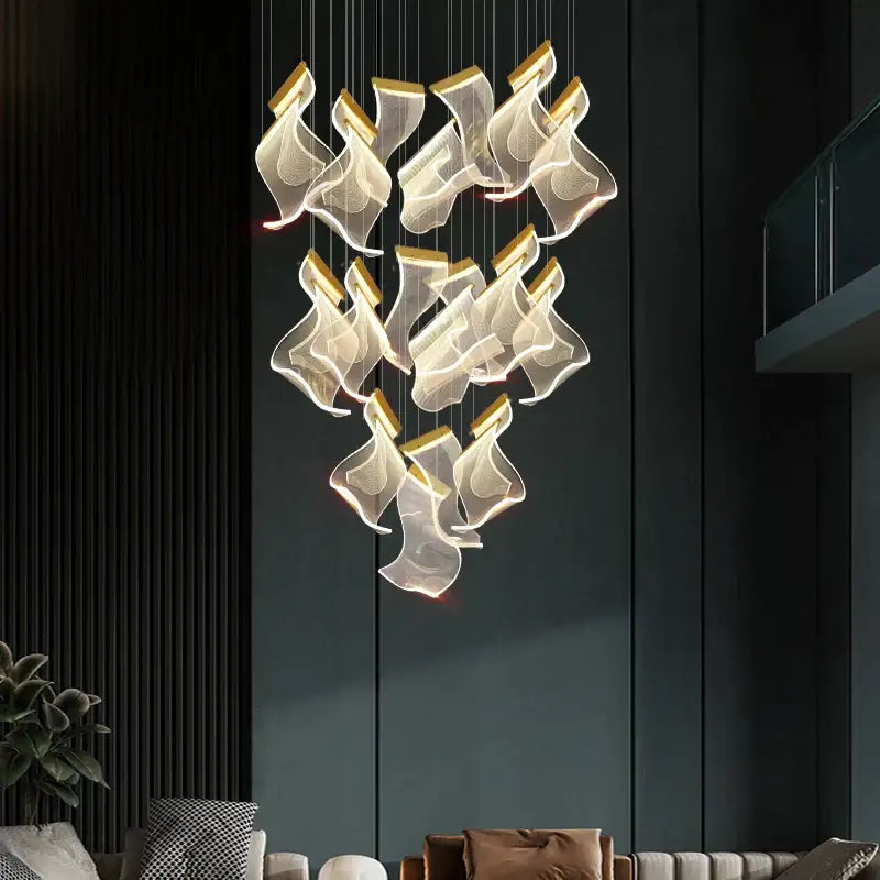 Modern white sculptural acrylic deluxe staircase chandelier living room