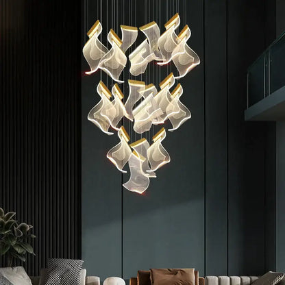 Modern white sculptural acrylic deluxe staircase chandelier living room