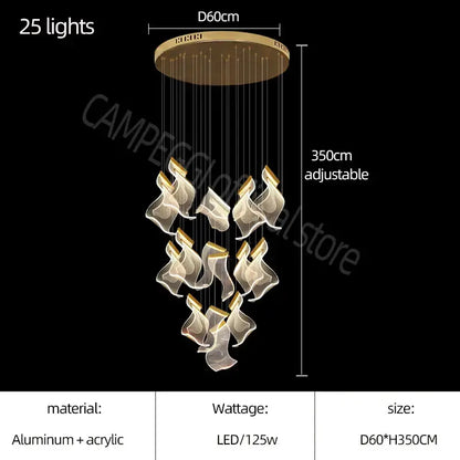 Modern white sculptural acrylic deluxe staircase chandelier living room
