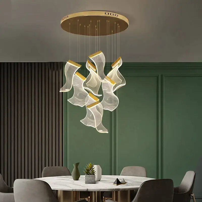 Modern white sculptural acrylic deluxe staircase chandelier living room