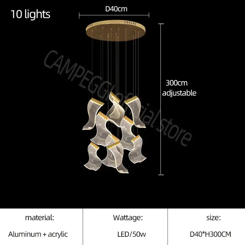 Modern white sculptural acrylic deluxe staircase chandelier living room