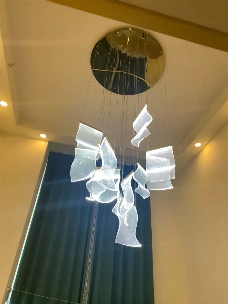 Modern white sculptural acrylic deluxe staircase chandelier living room