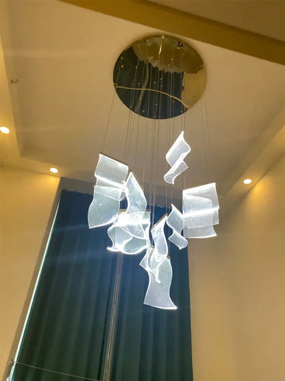 Modern white sculptural acrylic deluxe staircase chandelier living room