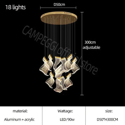 Modern white sculptural acrylic deluxe staircase chandelier living room