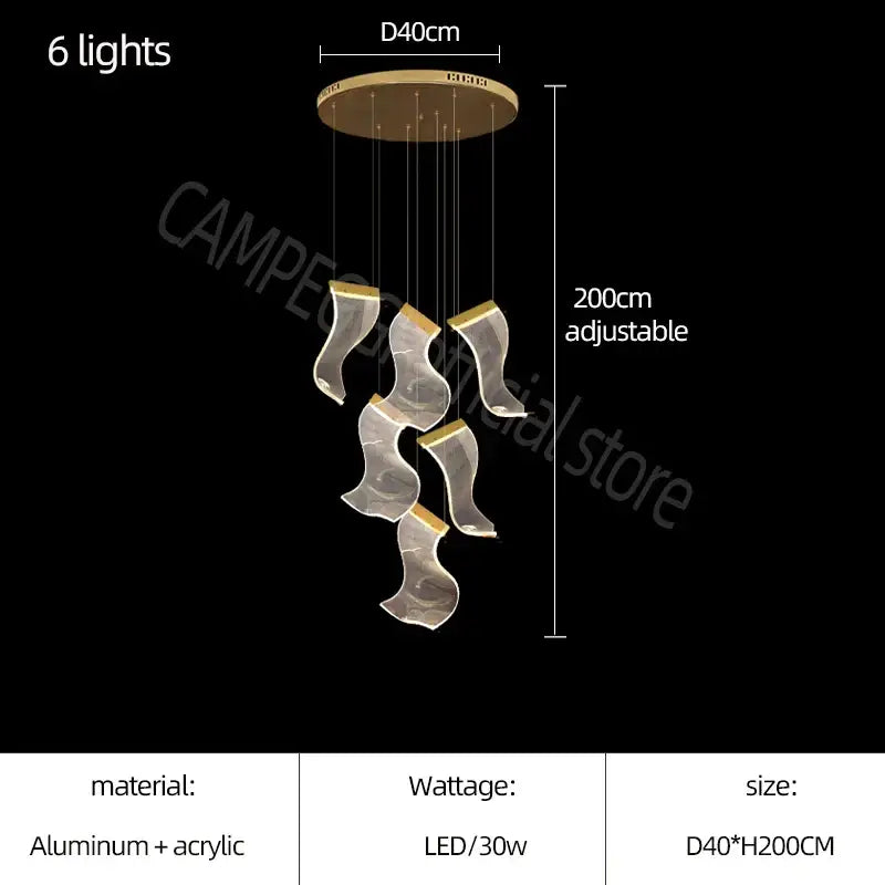 Modern white sculptural acrylic deluxe staircase chandelier living room