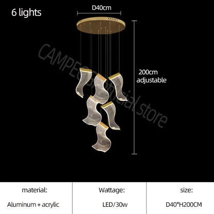 Modern white sculptural acrylic deluxe staircase chandelier living room