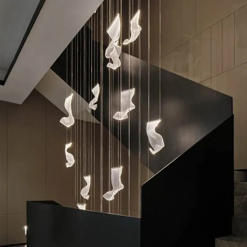 Modern white sculptural acrylic deluxe staircase chandelier living room