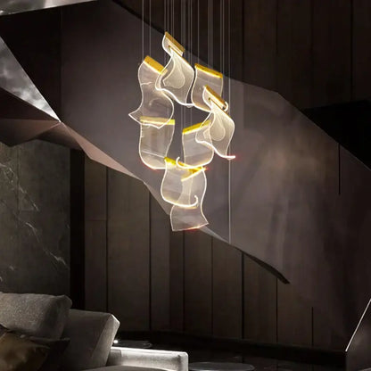 Modern white sculptural acrylic deluxe staircase chandelier living room