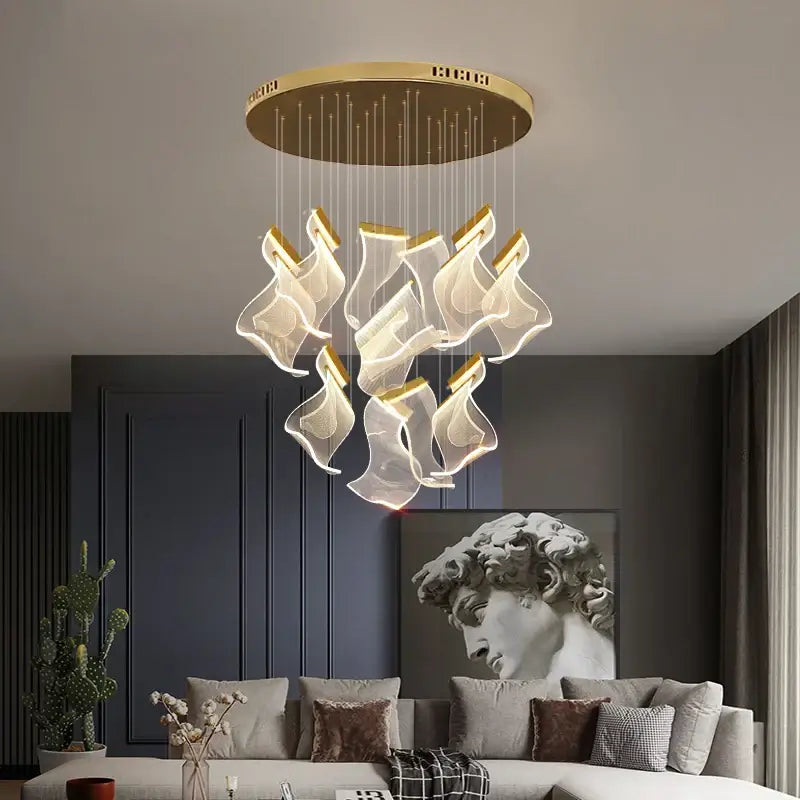 Modern white sculptural acrylic deluxe staircase chandelier living room