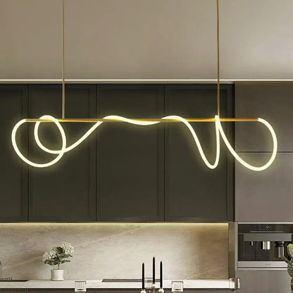 Minimalist gold tube suspension light kitchen island pendant