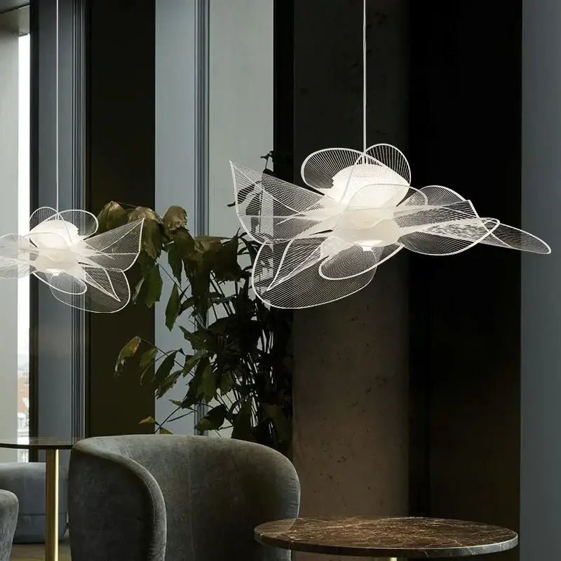 White acrylic flower chandelier dining room pendant light