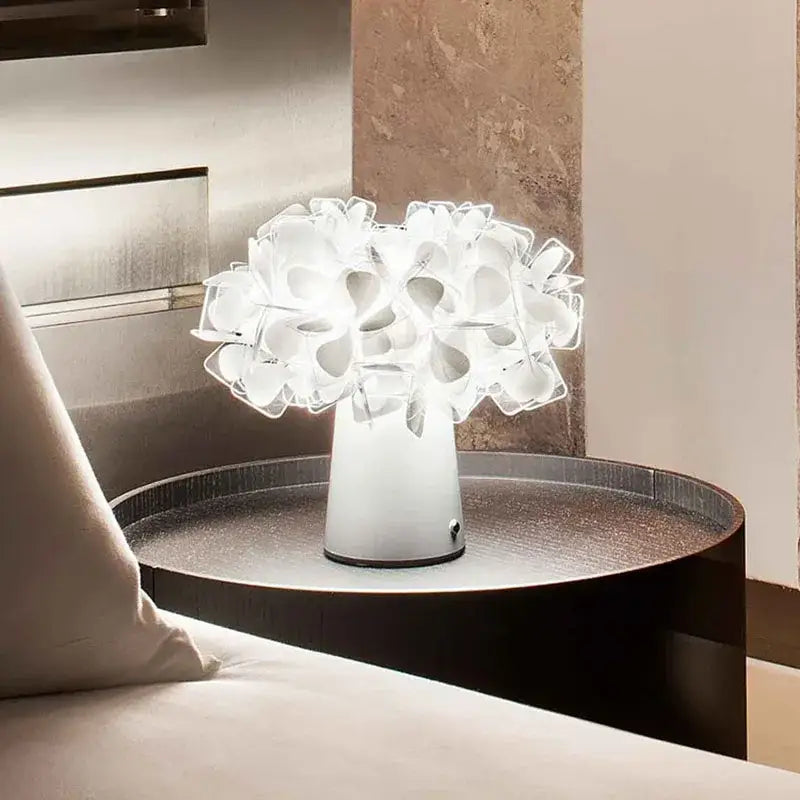 White acrylic flower led table lamp for bedroom lighting