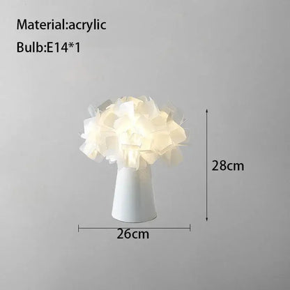 White acrylic flower led table lamp for bedroom lighting