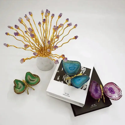 agate butterfly ornament set living room brass decor