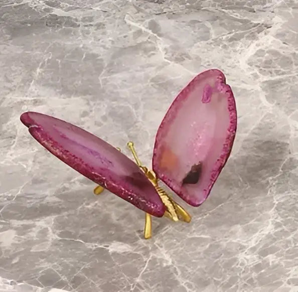 agate butterfly ornament set living room brass decor