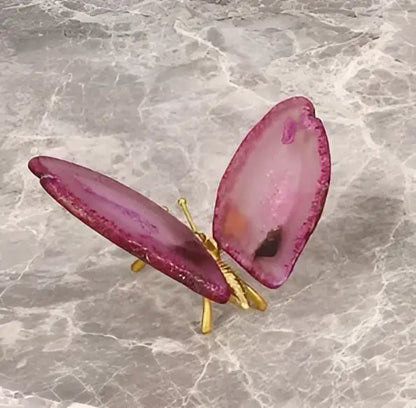agate butterfly ornament set living room brass decor