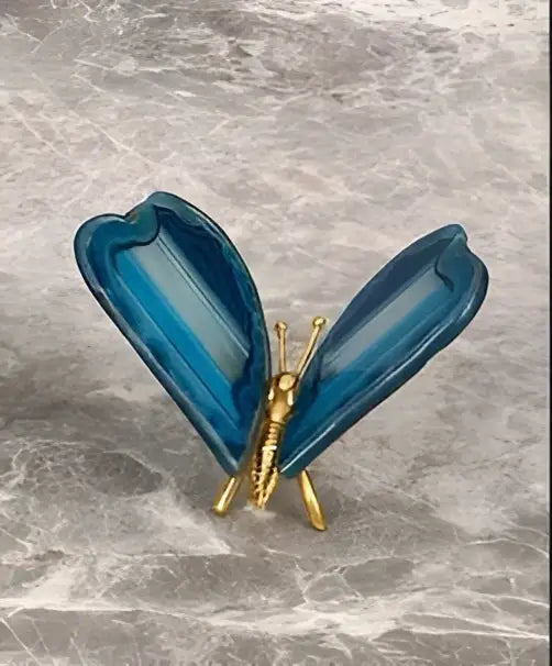 agate butterfly ornament set living room brass decor