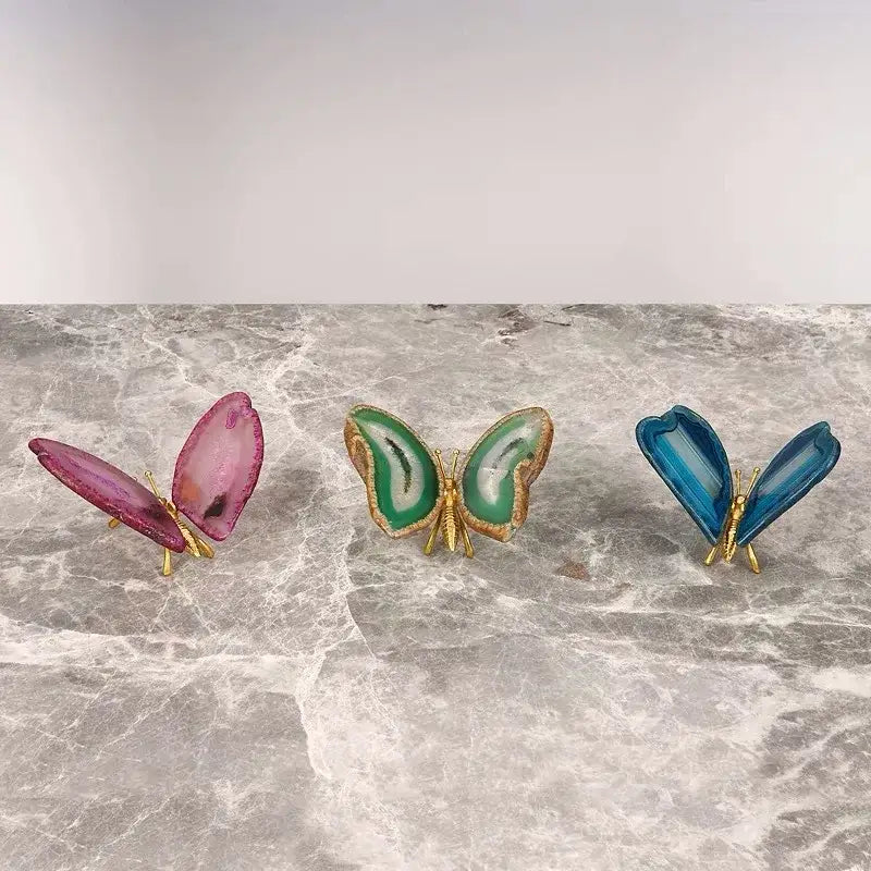 agate butterfly ornament set living room brass decor