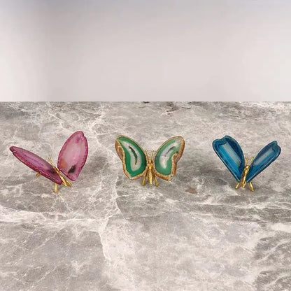agate butterfly ornament set living room brass decor