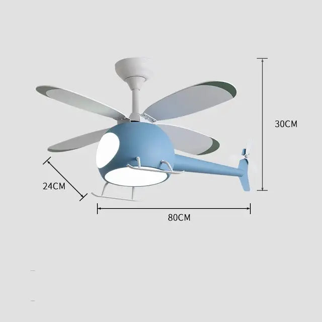 Blue & teal aircraft ceiling fan chandelier for kids bedroom