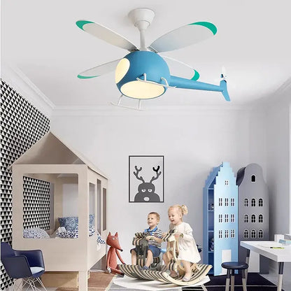 Blue & teal aircraft ceiling fan chandelier for kids bedroom