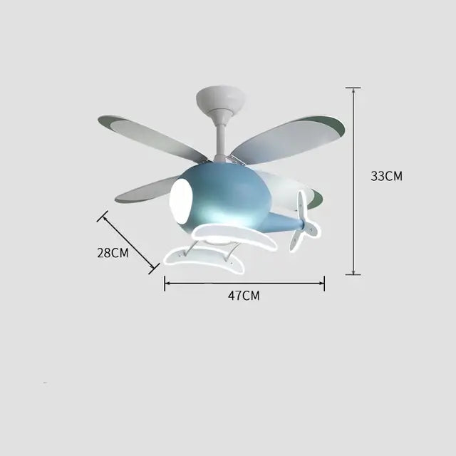 Blue & teal aircraft ceiling fan chandelier for kids bedroom