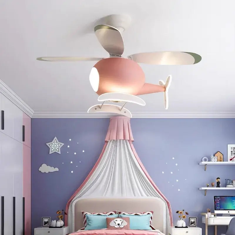 Blue & teal aircraft ceiling fan chandelier for kids bedroom