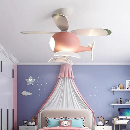 Blue & teal aircraft ceiling fan chandelier for kids bedroom
