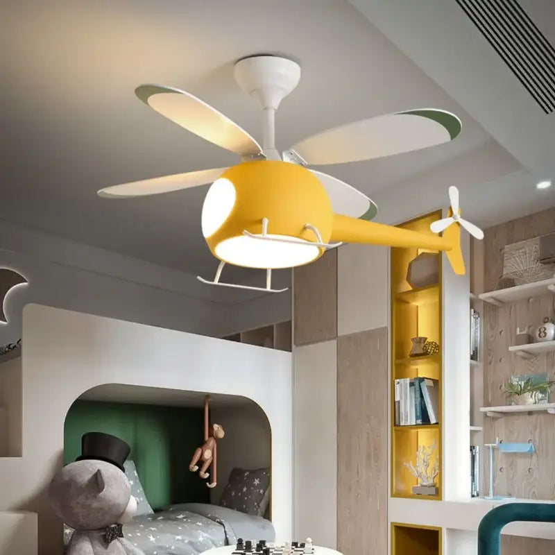 Blue & teal aircraft ceiling fan chandelier for kids bedroom