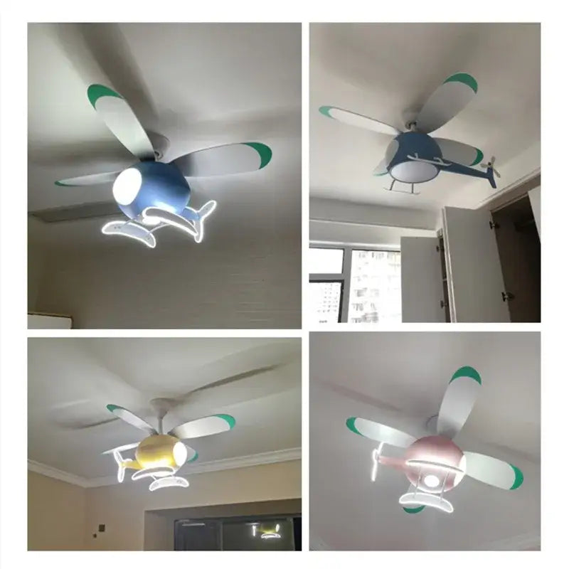 Blue & teal aircraft ceiling fan chandelier for kids bedroom