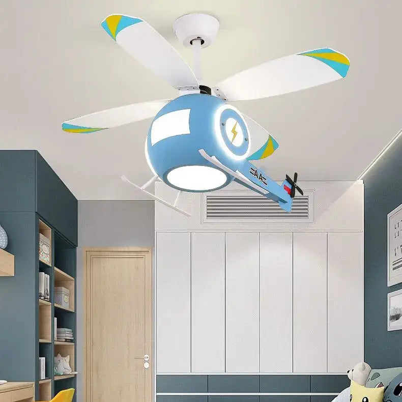Blue helicopter ceiling fan light – kids bedroom remote chandelier