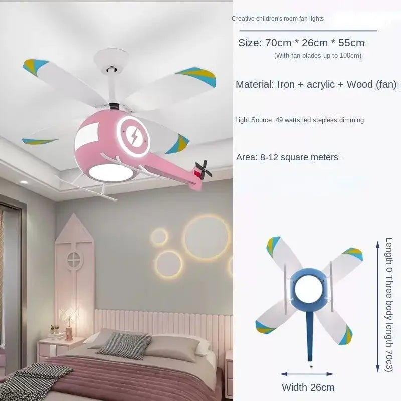 Blue helicopter ceiling fan light – kids bedroom remote chandelier