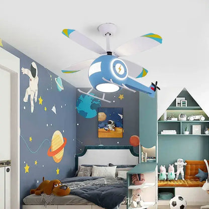 Blue helicopter ceiling fan light – kids bedroom remote chandelier