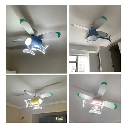 Blue helicopter aircraft chandelier ceiling fan bedroom light